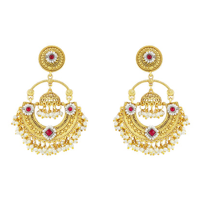 Teejh Dharal Red Stone Gold Chandbali