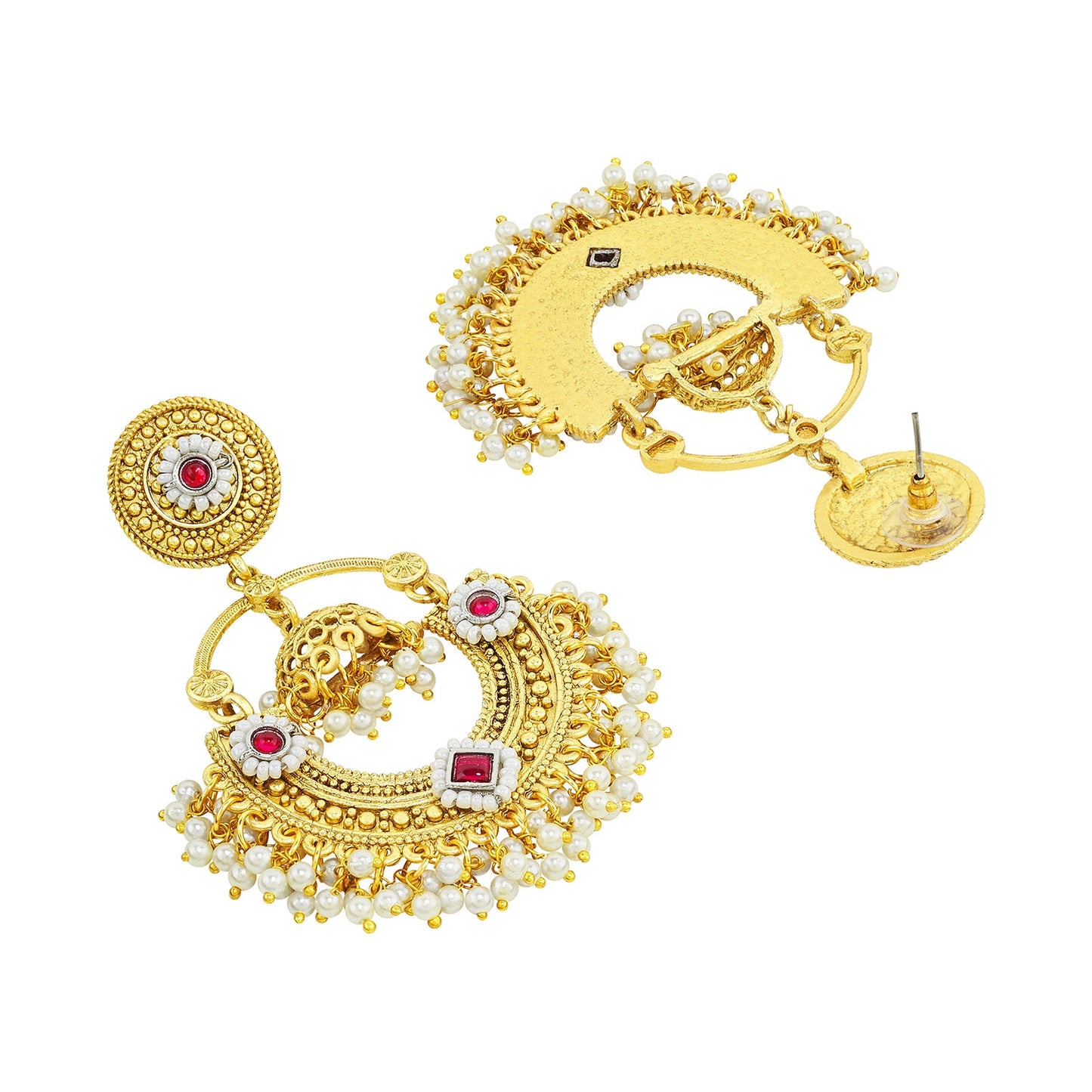 Teejh Dharal Red Stone Gold Chandbali