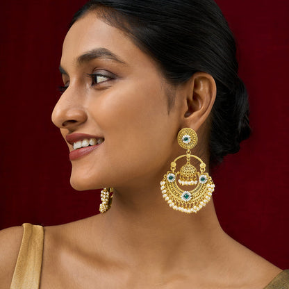Teejh Dharal Green Stone Gold Chandbali
