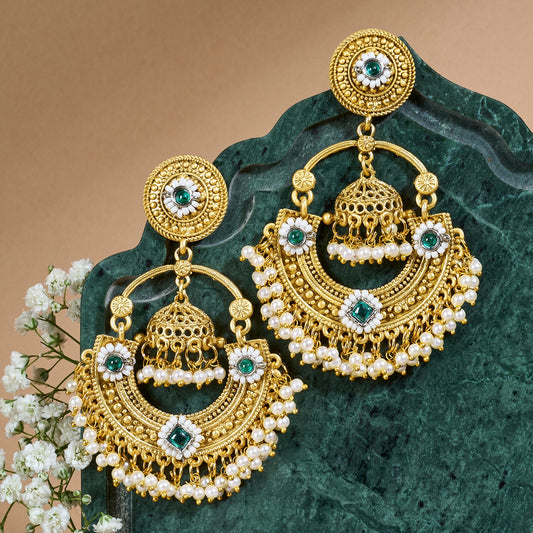 Teejh Dharal Green Stone Gold Chandbali