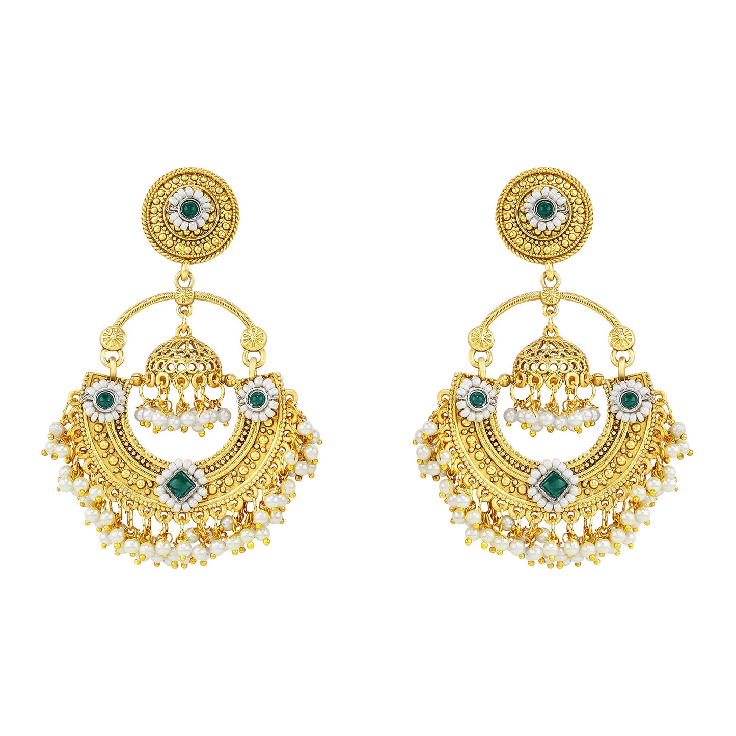 Teejh Dharal Green Stone Gold Chandbali