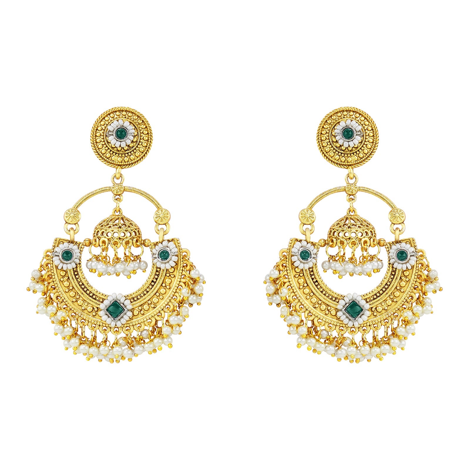 Teejh Dharal Green Stone Gold Chandbali