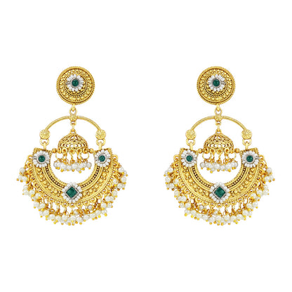 Teejh Dharal Green Stone Gold Chandbali