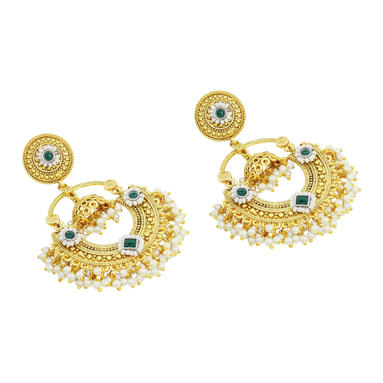 Teejh Dharal Green Stone Gold Chandbali