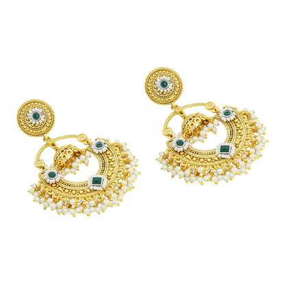 Teejh Dharal Green Stone Gold Chandbali