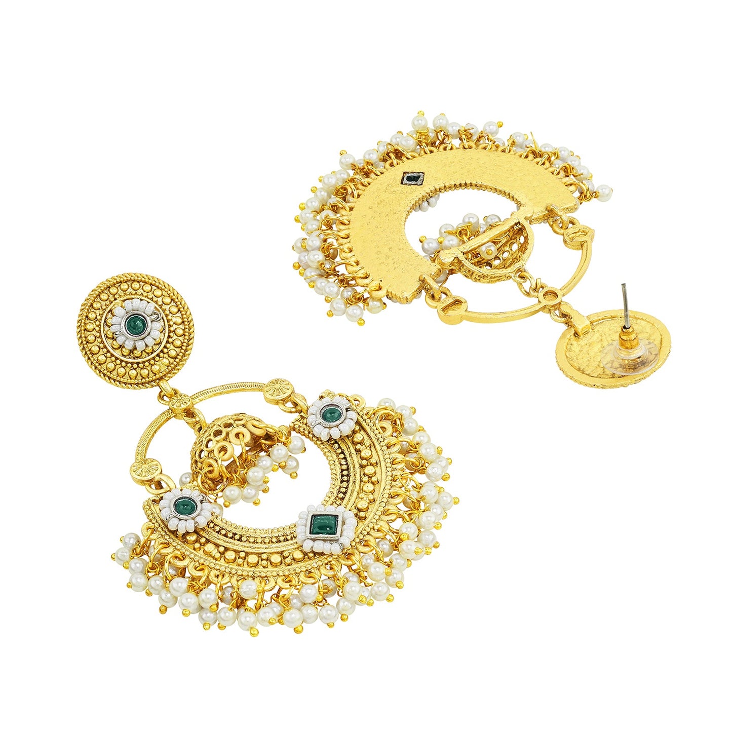 Teejh Dharal Green Stone Gold Chandbali