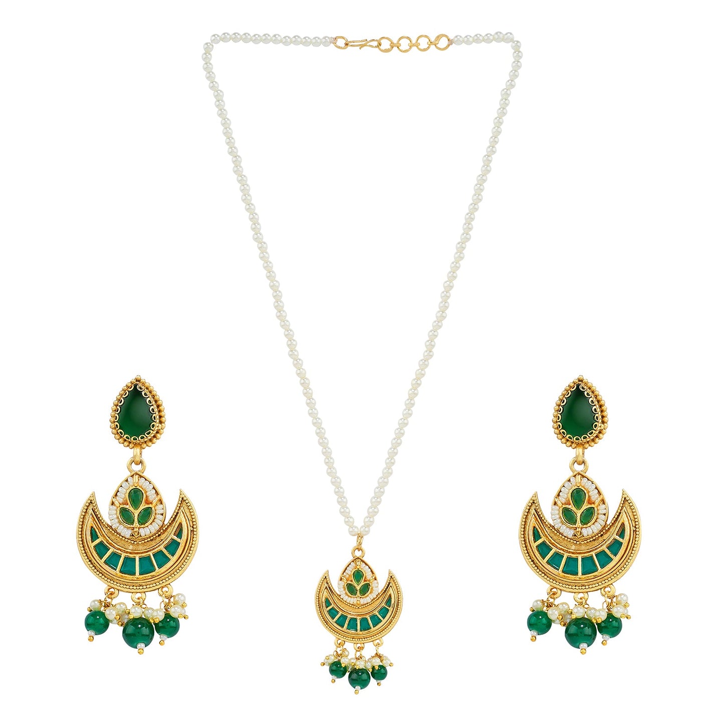 Teejh Dwana Gold Green Stones Necklace Set