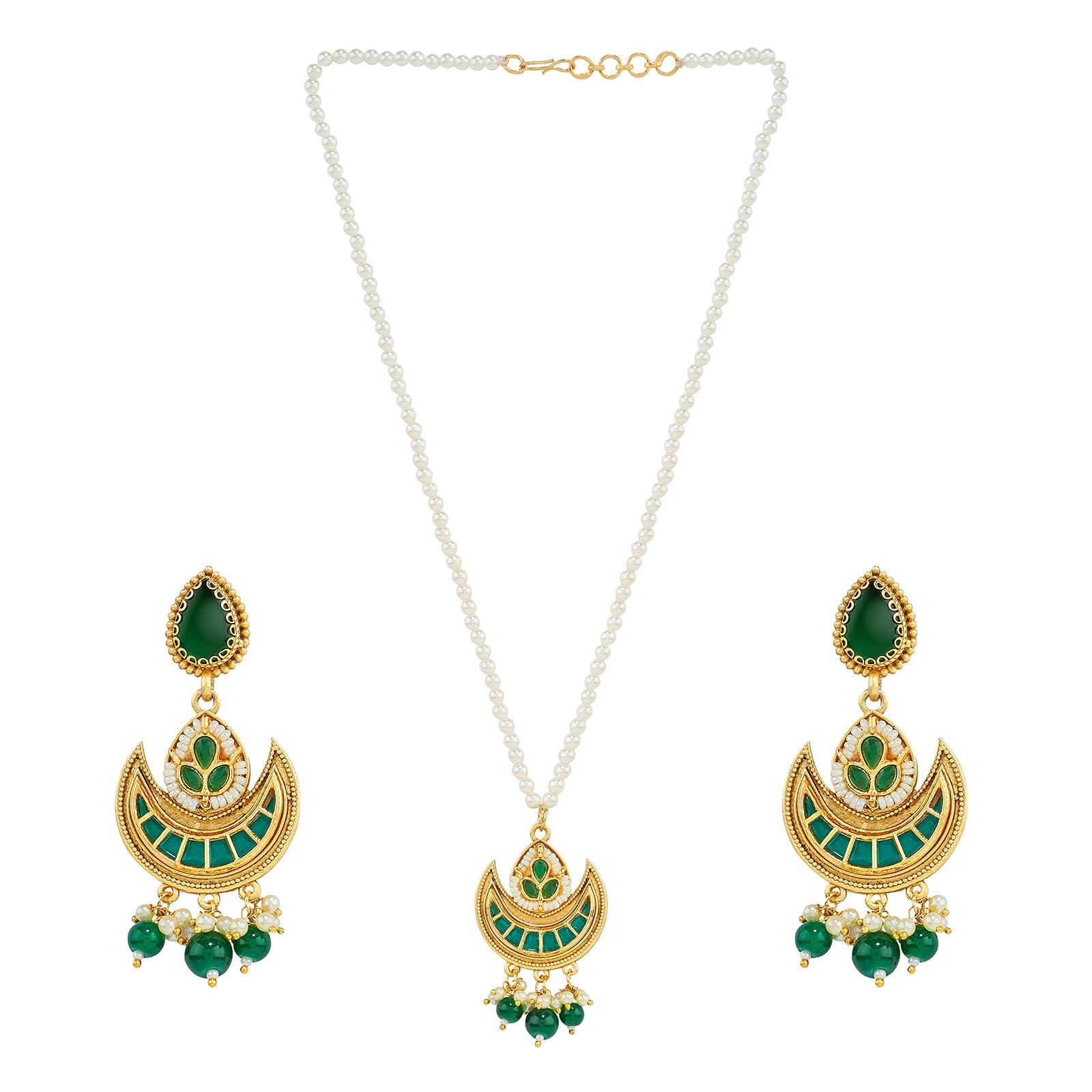 Teejh Dwana Gold Green Stones Necklace Set