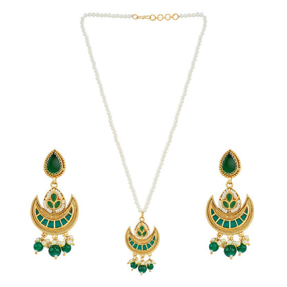 Teejh Dwana Gold Green Stones Necklace Set