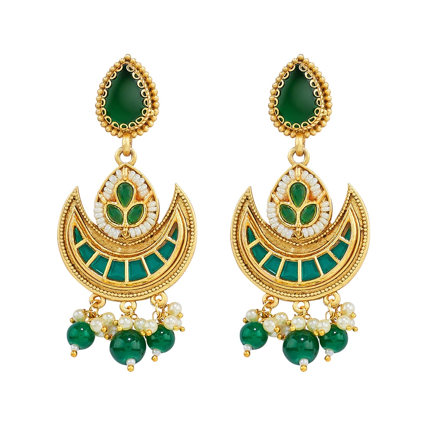 Teejh Dwana Gold Green Stones Necklace Set