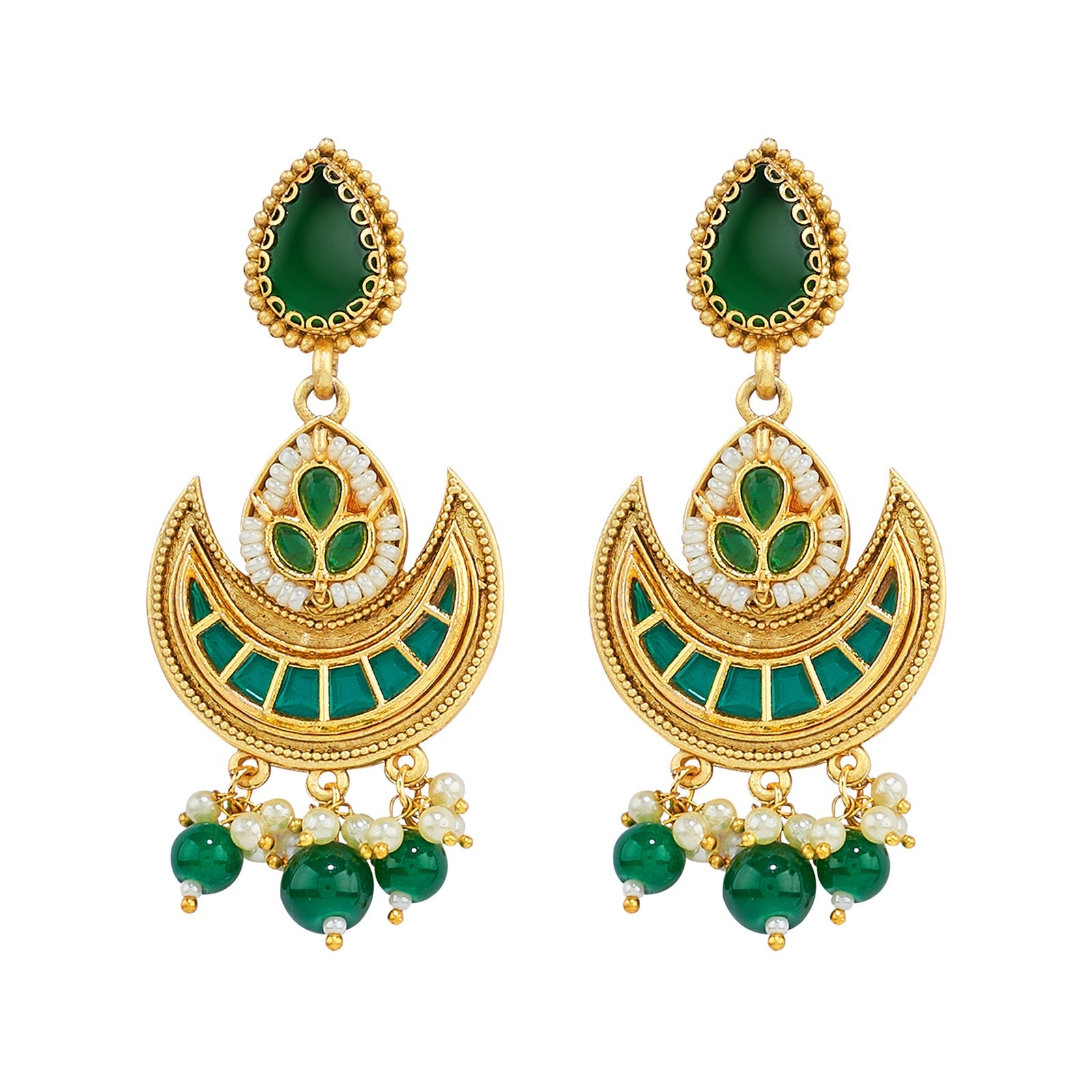 Teejh Dwana Gold Green Stones Necklace Set