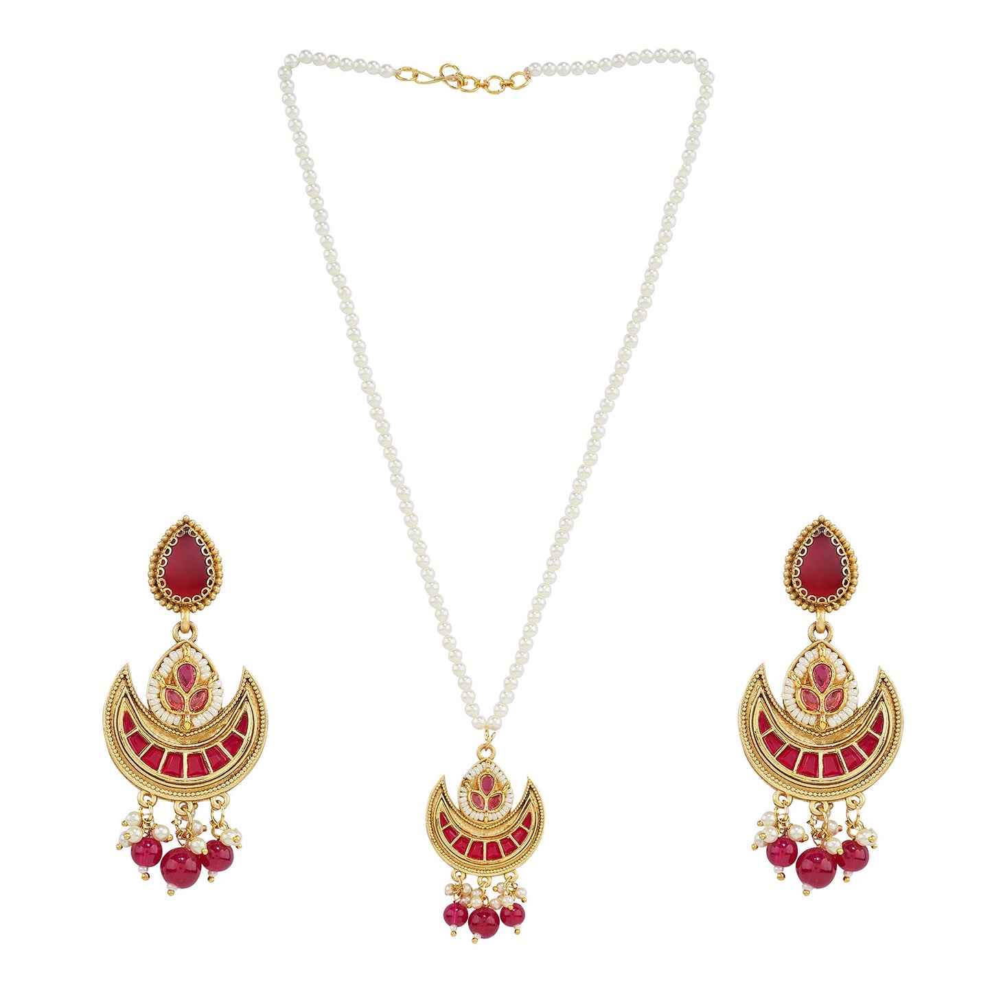 Teejh Dwana Gold Red Stones Necklace Set