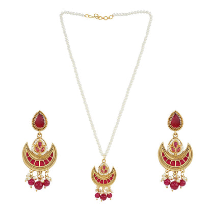 Teejh Dwana Gold Red Stones Necklace Set