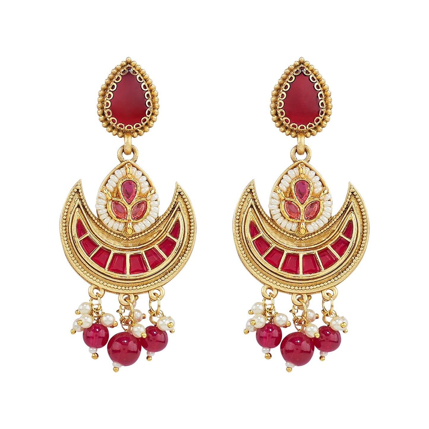 Teejh Dwana Gold Red Stones Necklace Set