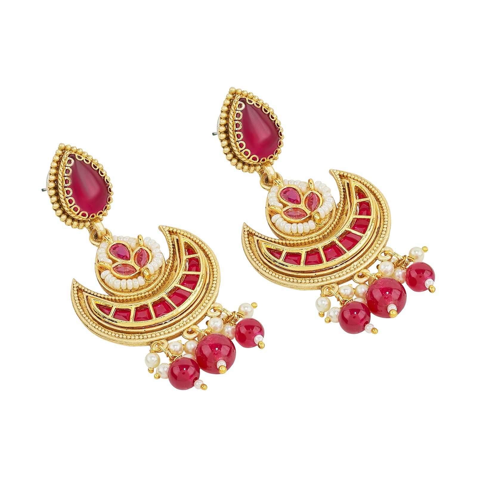 Teejh Dwana Gold Red Stones Necklace Set