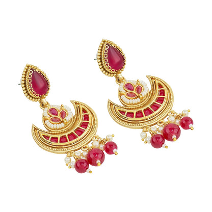 Teejh Dwana Gold Red Stones Necklace Set