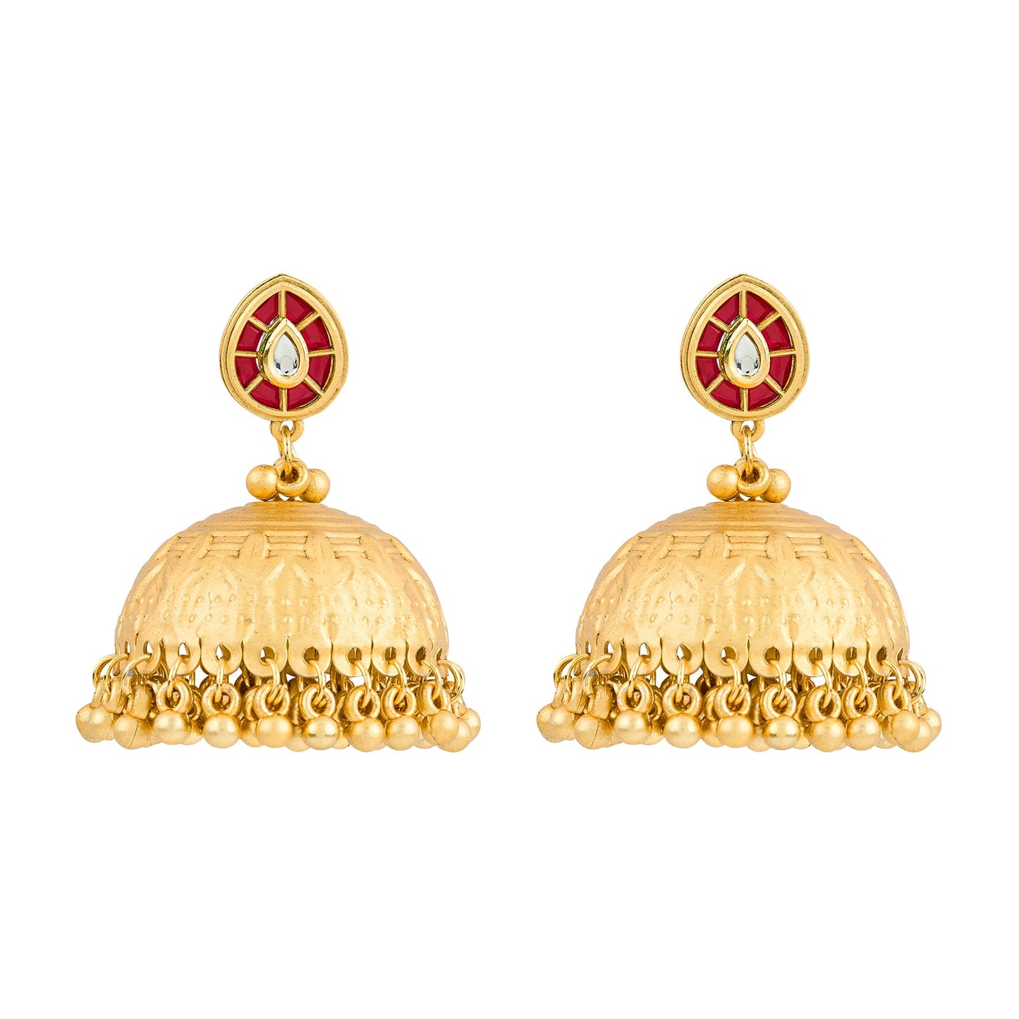 Teejh Durva Gold and Red Ghungroo Jhumkas