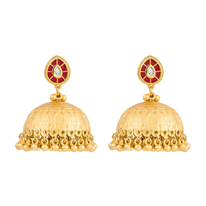 Teejh Durva Gold and Red Ghungroo Jhumkas