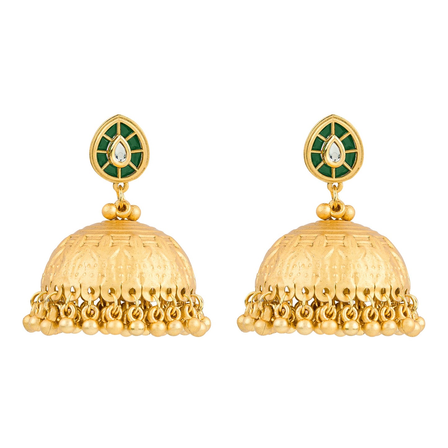 Teejh Durva Gold and Green Ghungroo Jhumkas