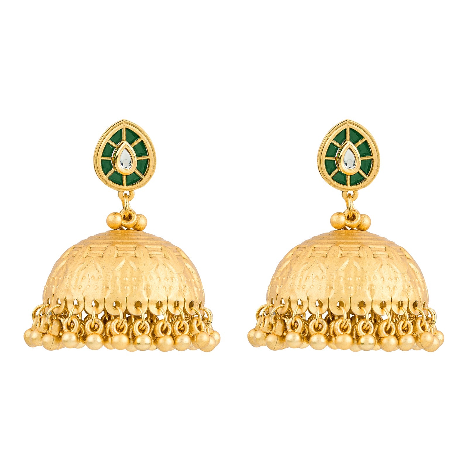 Teejh Durva Gold and Green Ghungroo Jhumkas