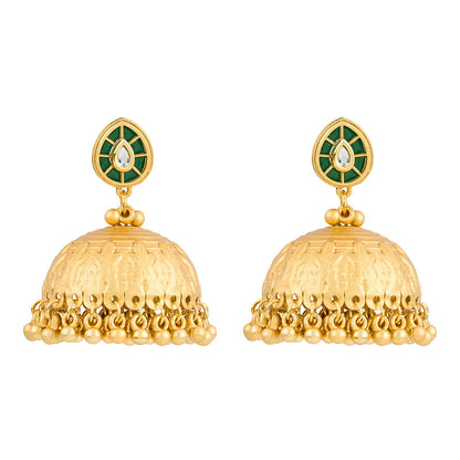 Teejh Durva Gold and Green Ghungroo Jhumkas