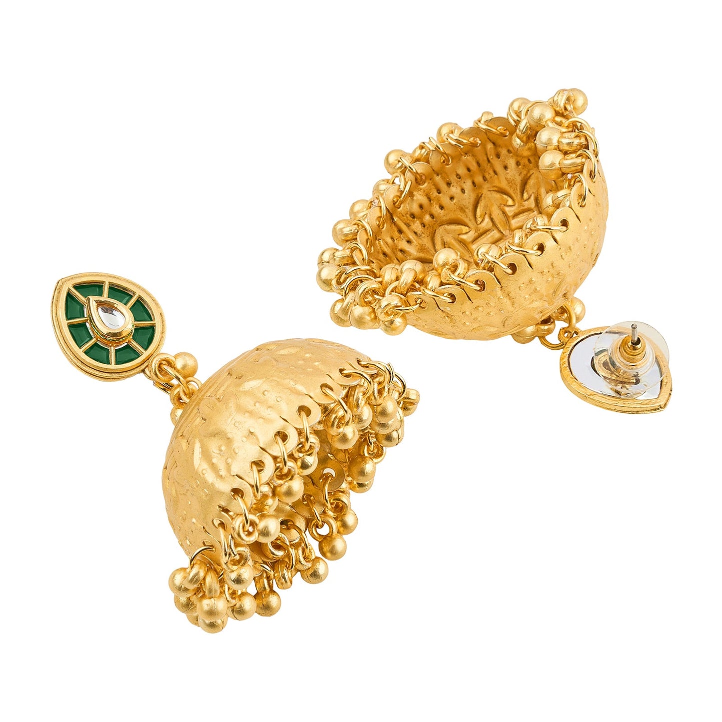 Teejh Durva Gold and Green Ghungroo Jhumkas