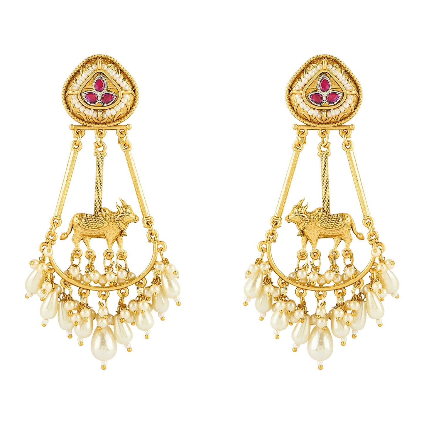 Teejh Bhuv Gold and Red Pearls Danglers