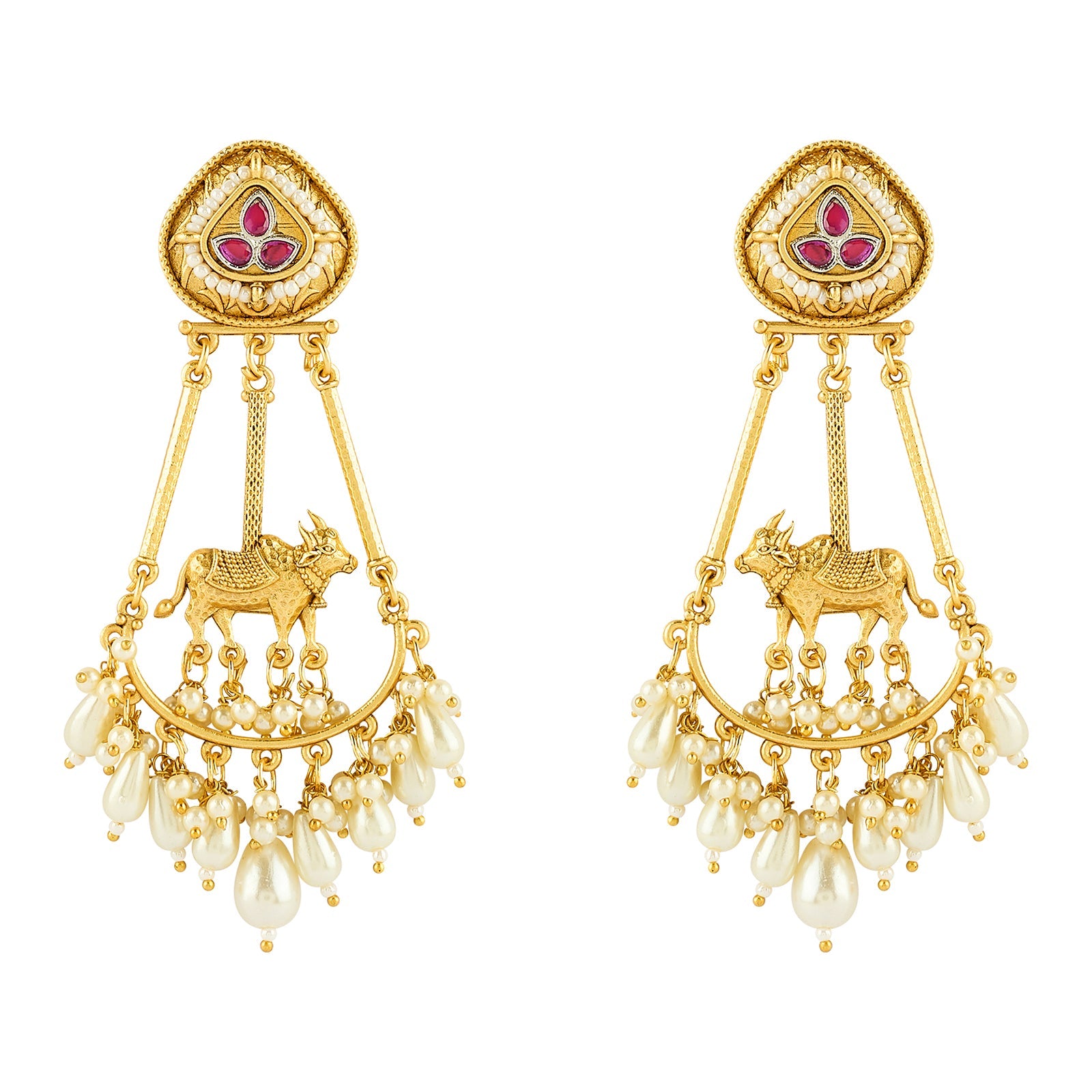 Teejh Bhuv Gold and Red Pearls Danglers