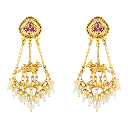 Teejh Bhuv Gold and Red Pearls Danglers