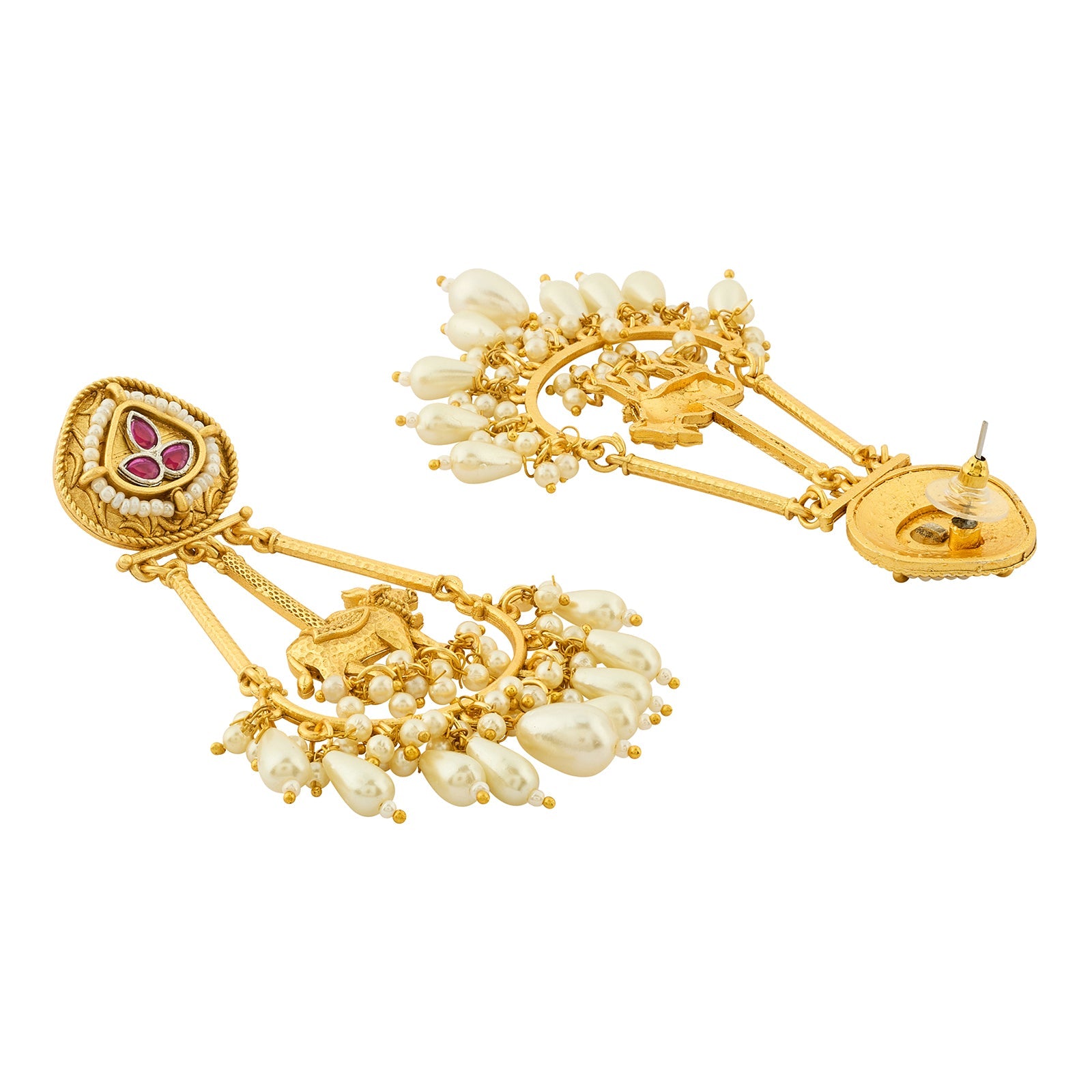 Teejh Bhuv Gold and Red Pearls Danglers