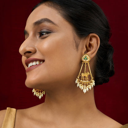 Teejh Bhuv Gold and Green Pearls Danglers