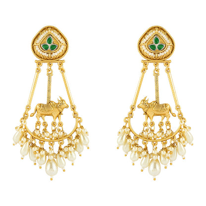 Teejh Bhuv Gold and Green Pearls Danglers