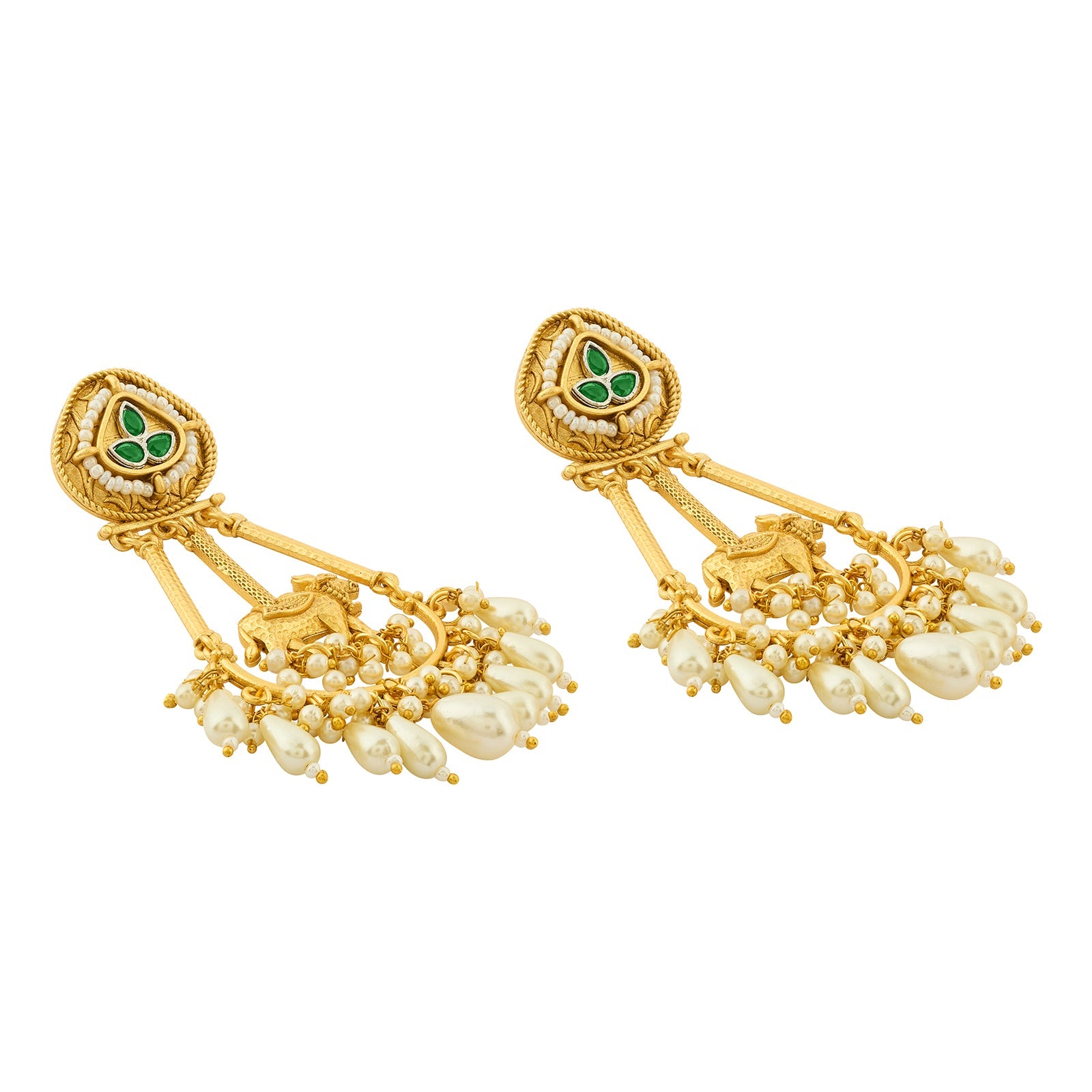 Teejh Bhuv Gold and Green Pearls Danglers