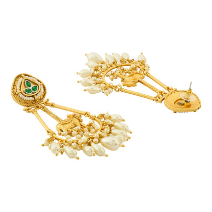 Teejh Bhuv Gold and Green Pearls Danglers
