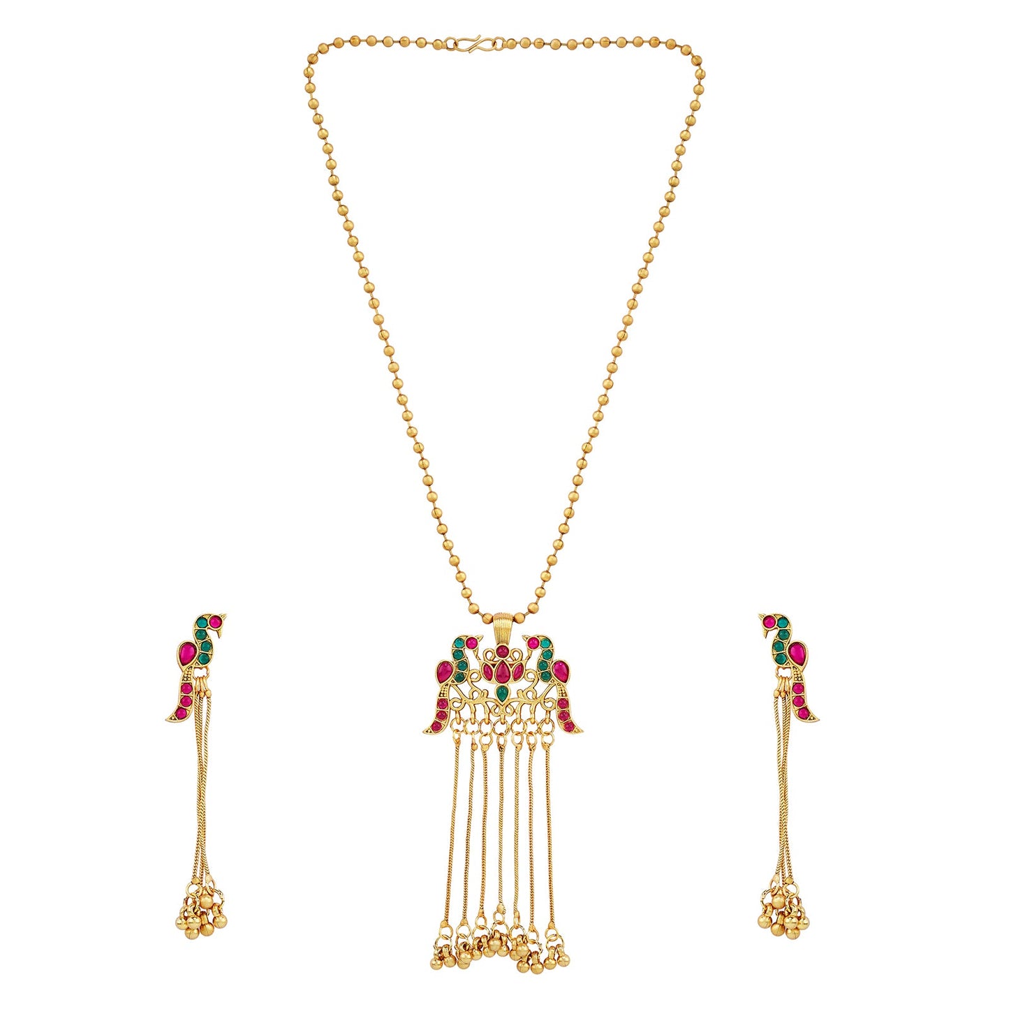 Teejh Anua Gold Red and Green Stones Necklace Set