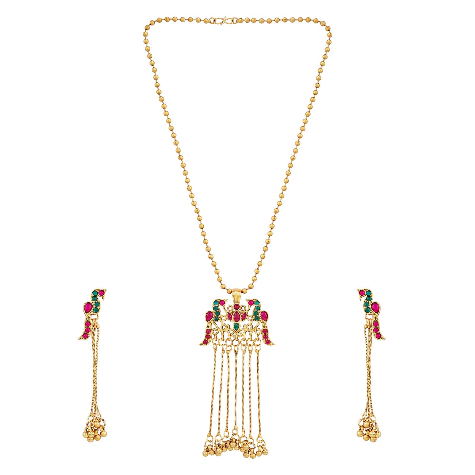 Teejh Anua Gold Red and Green Stones Necklace Set