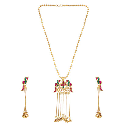 Teejh Anua Gold Red and Green Stones Necklace Set