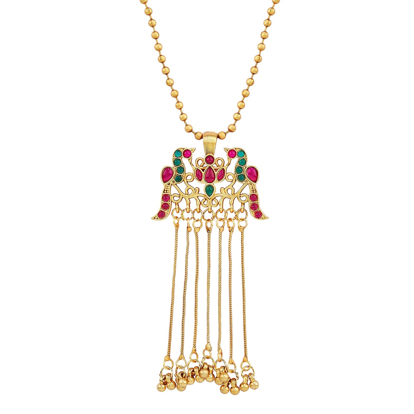 Teejh Anua Gold Red and Green Stones Necklace Set