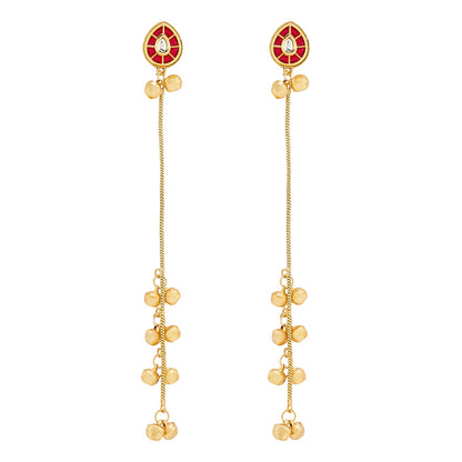 Teejh Kashni Red and Gold Ghungroo Danglers