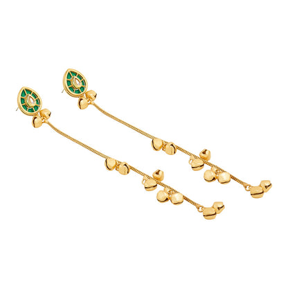 Teejh Kashni Green and Gold Ghungroo Danglers