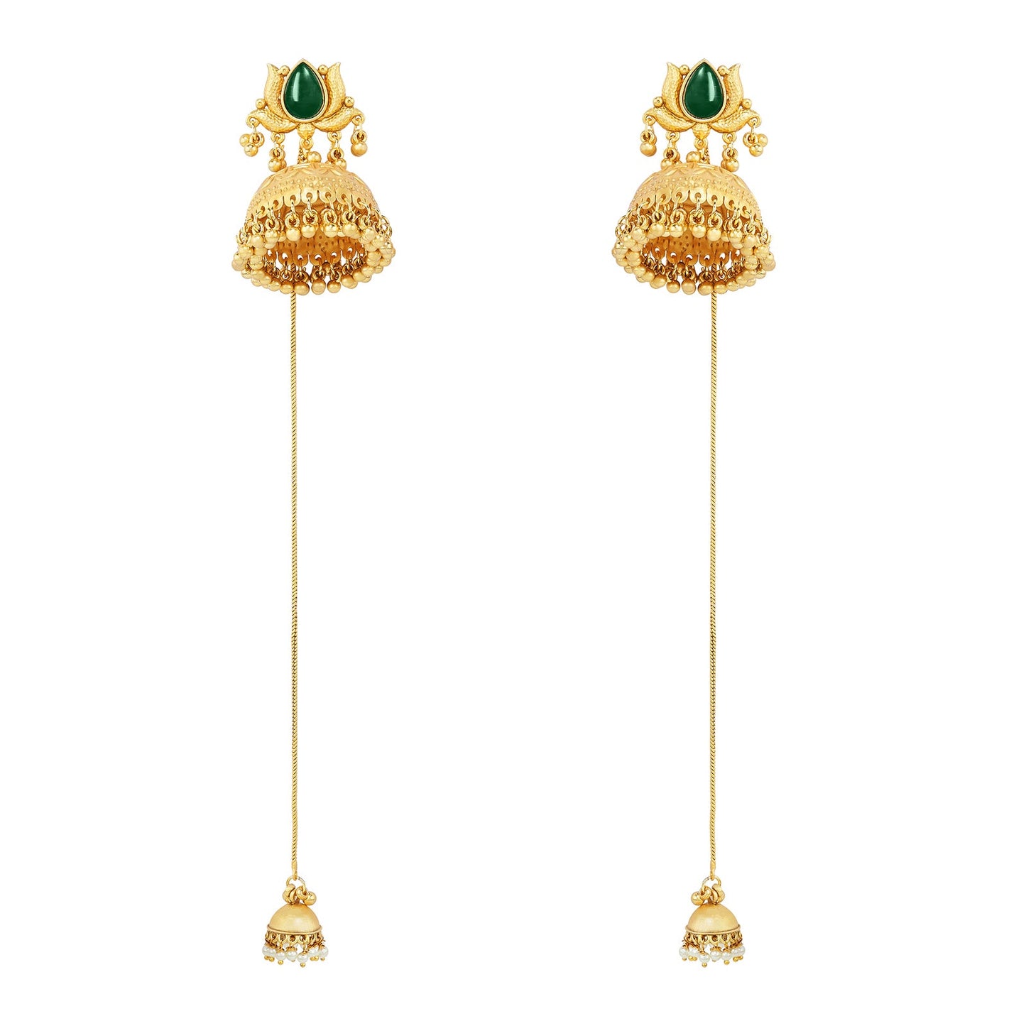 Teejh Gulis Gold and Green Ghungroo Jhumkas