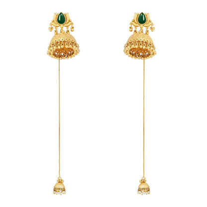 Teejh Gulis Gold and Green Ghungroo Jhumkas