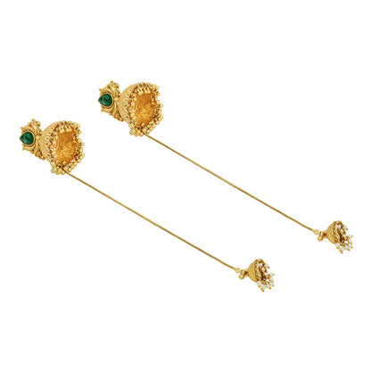 Teejh Gulis Gold and Green Ghungroo Jhumkas