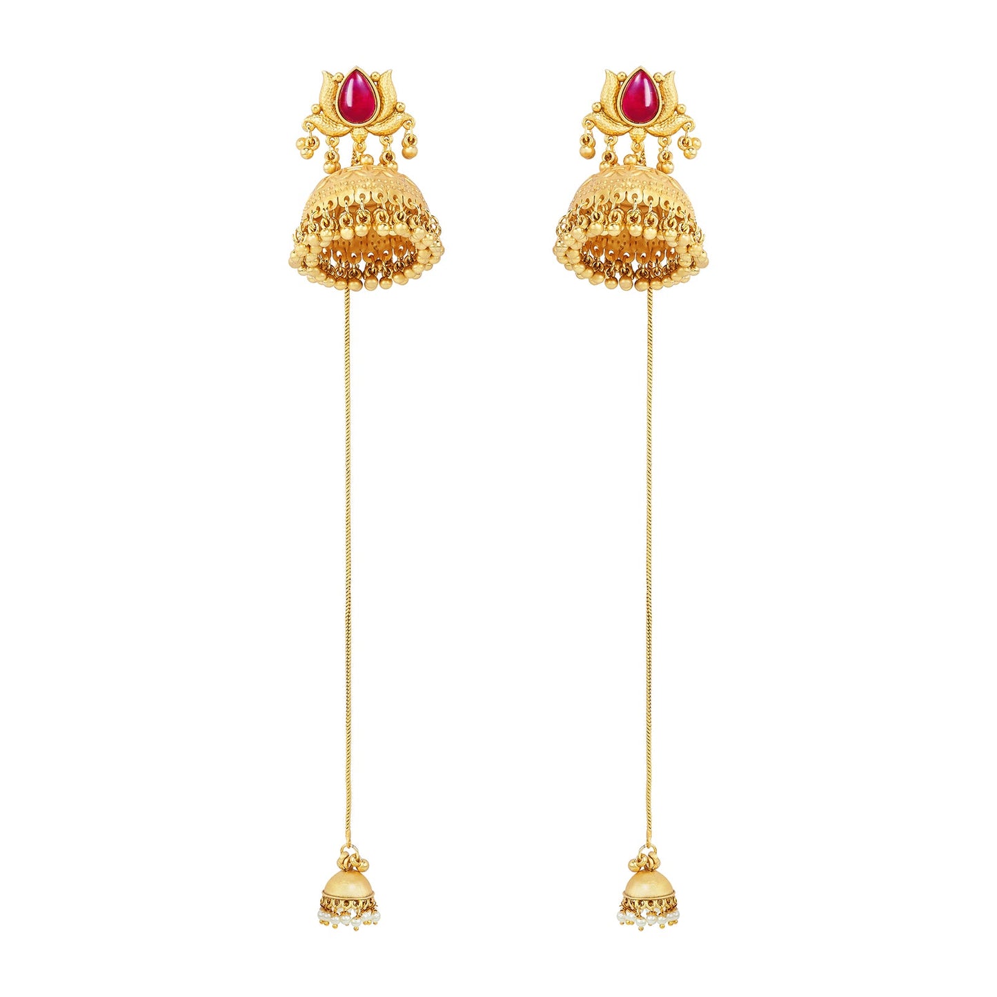 Teejh Gulis Gold and Red Ghungroo Jhumkas