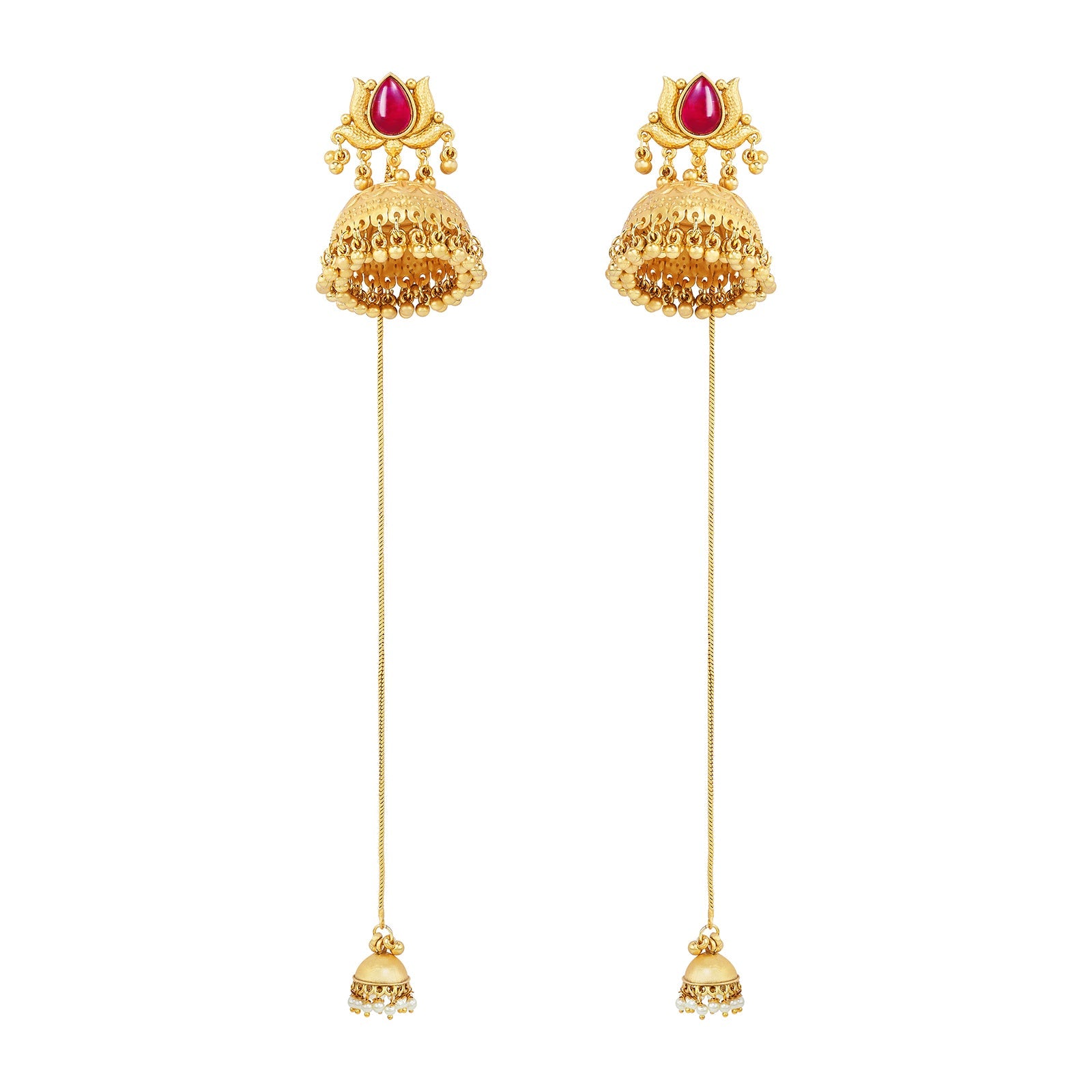 Teejh Gulis Gold and Red Ghungroo Jhumkas