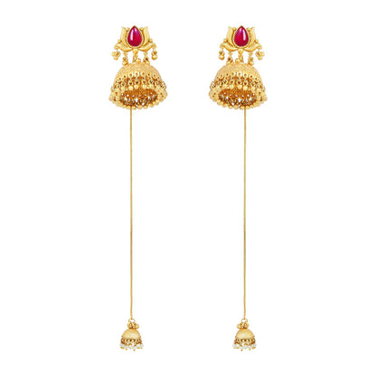 Teejh Gulis Gold and Red Ghungroo Jhumkas