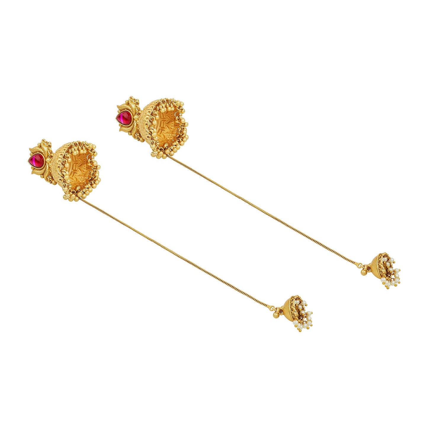 Teejh Gulis Gold and Red Ghungroo Jhumkas