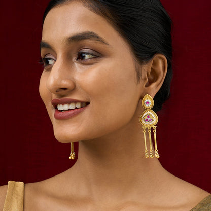 Teejh Amara Gold Red Stone Danglers