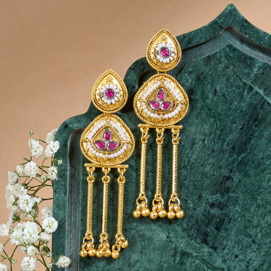 Teejh Amara Gold Red Stone Danglers