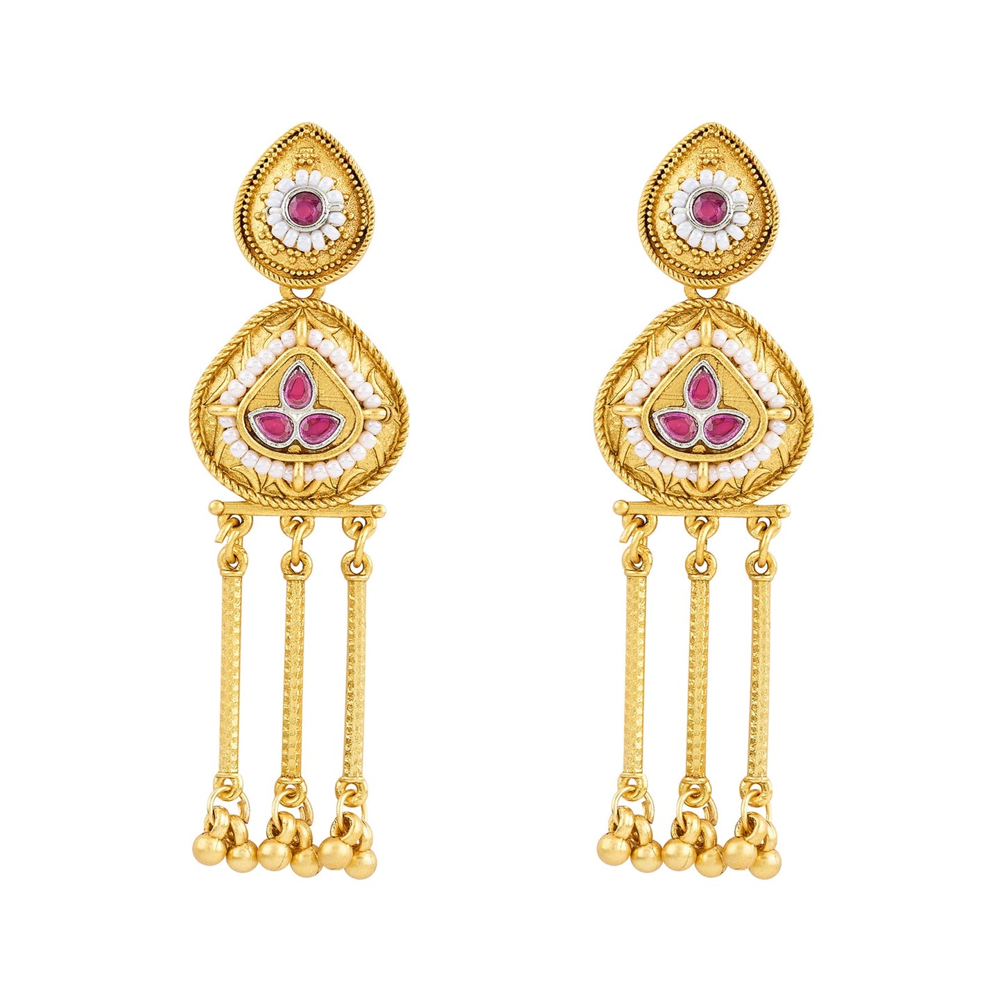 Teejh Amara Gold Red Stone Danglers